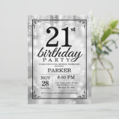 21e verjaardag Uitnodiging Silver Glitter (Staand voorkant)
