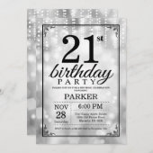 21e verjaardag Uitnodiging Silver Glitter (Voorkant / Achterkant)