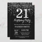 21e verjaardag Uitnodiging Silver Glitter (Voorkant / Achterkant)