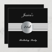 21e verjaardag Uitnodiging zwart (Voorkant / Achterkant)