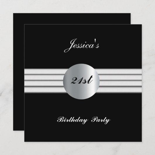 21e verjaardag Uitnodiging zwart (Voorkant / Achterkant)