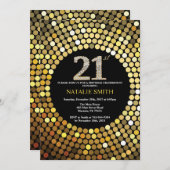 21e verjaardag uitnodiging zwart en goud glitter (Voorkant / Achterkant)