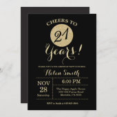 21e verjaardag uitnodiging zwart en goud glitter (Voorkant / Achterkant)