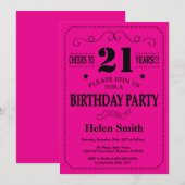 21e verjaardag uitnodiging zwart en hot roze (Voorkant / Achterkant)