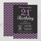 21e verjaardag uitnodiging zwart en Paarse (Voorkant / Achterkant)