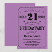 21e verjaardag uitnodiging zwart en Paarse (Voorkant / Achterkant)