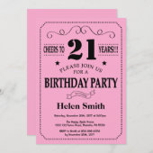 21e verjaardag uitnodiging zwart en roze (Voorkant / Achterkant)