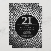 21e verjaardag Uitnodiging zwart en zilver Glitter (Voorkant / Achterkant)