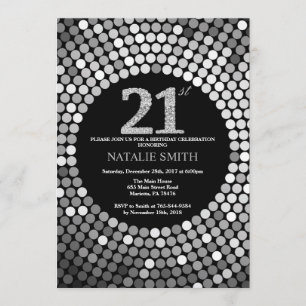 21e verjaardag Uitnodiging zwart en zilver Glitter