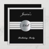 21e verjaardag Uitnodiging zwarte Zilver (Voorkant / Achterkant)