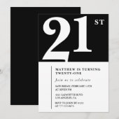 21e verjaardag uitnodigingen Black White Elegant (Voorkant / Achterkant)