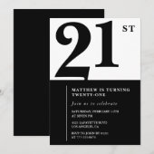 21e verjaardag uitnodigingen Black White Elegant (Voorkant / Achterkant)