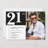 21e verjaardag uitnodigingen Black White Foto (Voorkant)