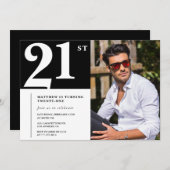 21e verjaardag uitnodigingen Black White Foto (Voorkant / Achterkant)