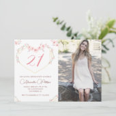 21e verjaardag uitnodigingen Boho Floral Foto (Staand voorkant)