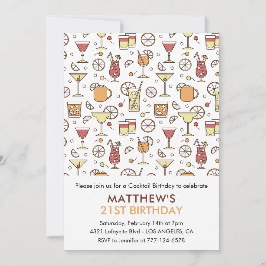 21e verjaardag uitnodigingen Cocktail Pattern Mode (Voorkant)