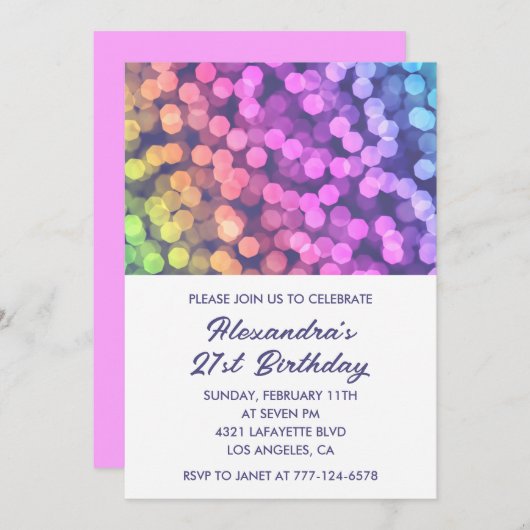 21e verjaardag Uitnodigingen confetti regenboog (Voorkant / Achterkant)