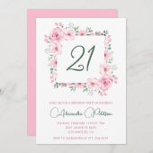 21e verjaardag uitnodigingen Floral Elegant Roze (Voorkant / Achterkant)