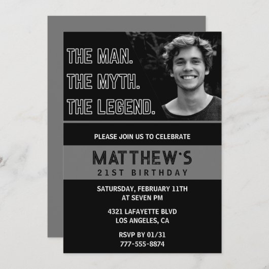 21e verjaardag Uitnodigingen Het Man De Legende (Voorkant / Achterkant)