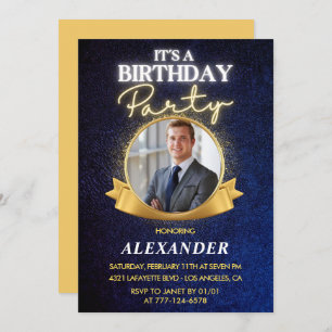 21e verjaardag uitnodigingen Mannen Badge Foto Gou