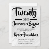 21e verjaardag uitnodigingen Modern zwart-wit (Voorkant / Achterkant)