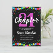 21e verjaardag uitnodigingen Modern zwart-wit (Staand voorkant)