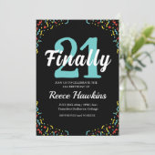 21e verjaardag uitnodigingen Modern zwart-wit (Staand voorkant)