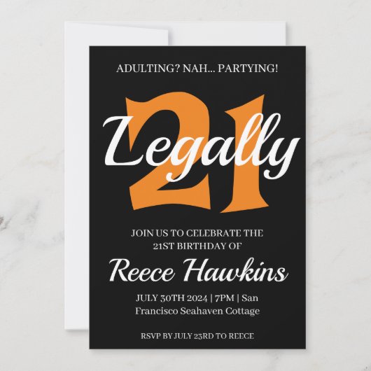 21e verjaardag uitnodigingen Modern zwart-wit (Voorkant)