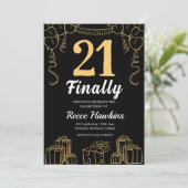 21e verjaardag uitnodigingen Modern zwart-wit (Staand voorkant)