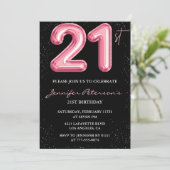 21e verjaardag uitnodigingen Pink Balloon Glam Bla (Staand voorkant)