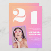 21e verjaardag uitnodigingen Retro Roze Foto (Voorkant / Achterkant)