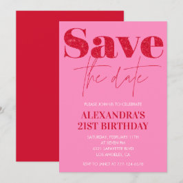 21e verjaardag uitnodigingen Save the date Pink Re