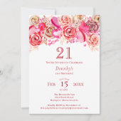 21e Verjaardag Valentijn Roze Rose Swirly Heart Kaart (Voorkant)