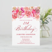 21e Verjaardag Valentijn Roze Rose Swirly Heart Kaart (Staand voorkant)