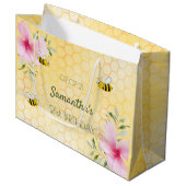 21e verjaardag van bijen honingraatroze floralen groot cadeauzakje (Voorkant Gekanteld)