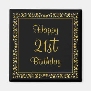 21e verjaardag van Black and Gold Floral Magneet