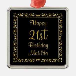 21e verjaardag van Black and Gold Floral Metalen Ornament