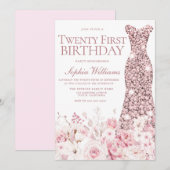 21e verjaardag van de Blush Floral & Roos Gold Dre Kaart (Voorkant / Achterkant)