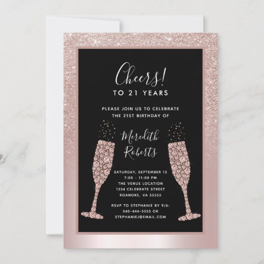 21e verjaardag van de "Blush Glitter Champagne Toa Kaart (Voorkant)