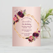 21e verjaardag van de bogundy florals roos gouden  kaart (Staand voorkant)