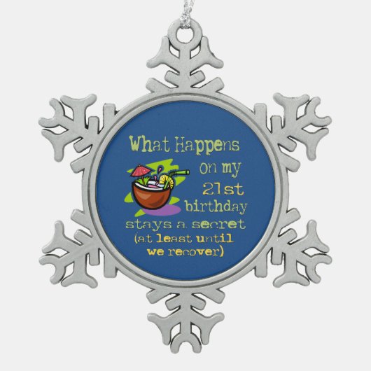 21e verjaardag van de cadeautjes van de partij Bir Tin Sneeuwvlok Ornament (Voorkant)