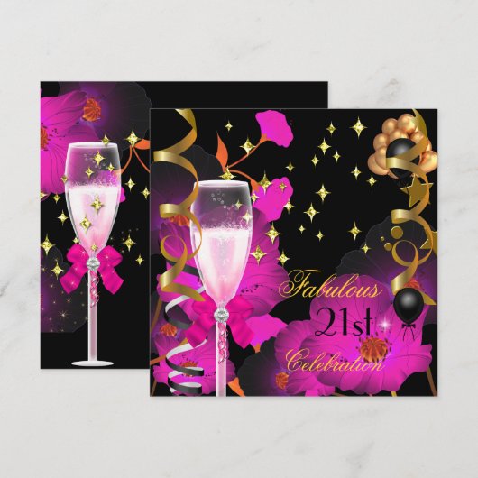 21e verjaardag van de Champagne Gold Pin Celebrati Kaart (Voorkant / Achterkant)