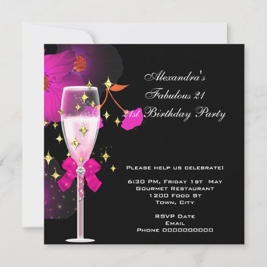 21e verjaardag van de Champagne Gold Pin Celebrati Kaart (Achterkant)