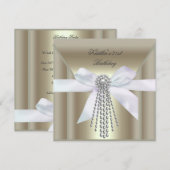 21e verjaardag van de Cream Gold Pearl Jewel Kaart (Voorkant / Achterkant)