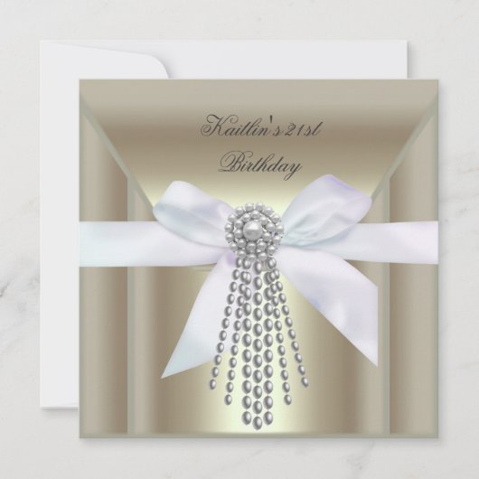 21e verjaardag van de Cream Gold Pearl Jewel Kaart (Voorkant)