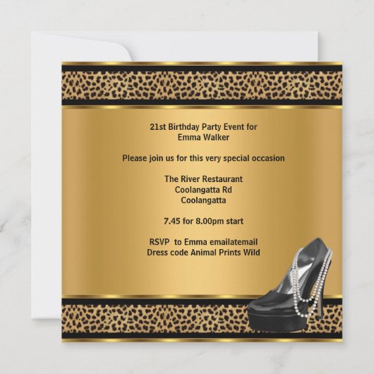 21e verjaardag van de Drink van de Leopard-partij Kaart (Achterkant)