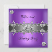 21e verjaardag van de Elegant Paarse zilver-sierad Kaart (Voorkant)