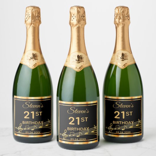 21e verjaardag van de elegante zwarte en gouden mu sparkling wijnetiket (Flessen)