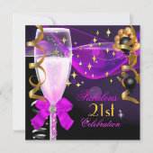 21e verjaardag van de Fabulous Pink Paars Champagn Kaart (Voorkant)