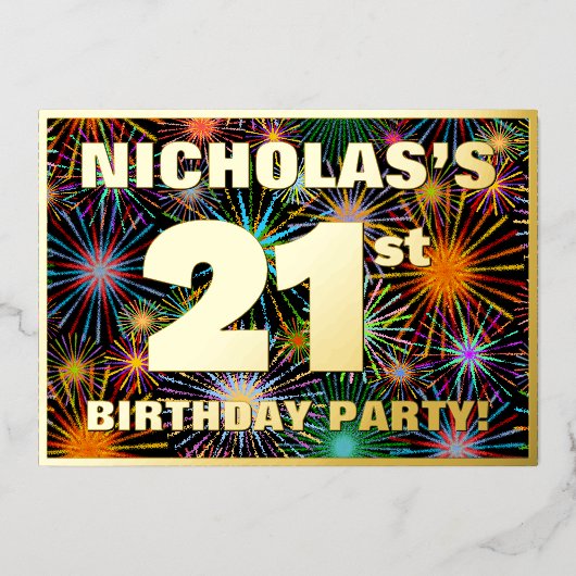 21e verjaardag van de feestdag — Fun, kleurrijke F Folie Uitnodiging (Voorkant)